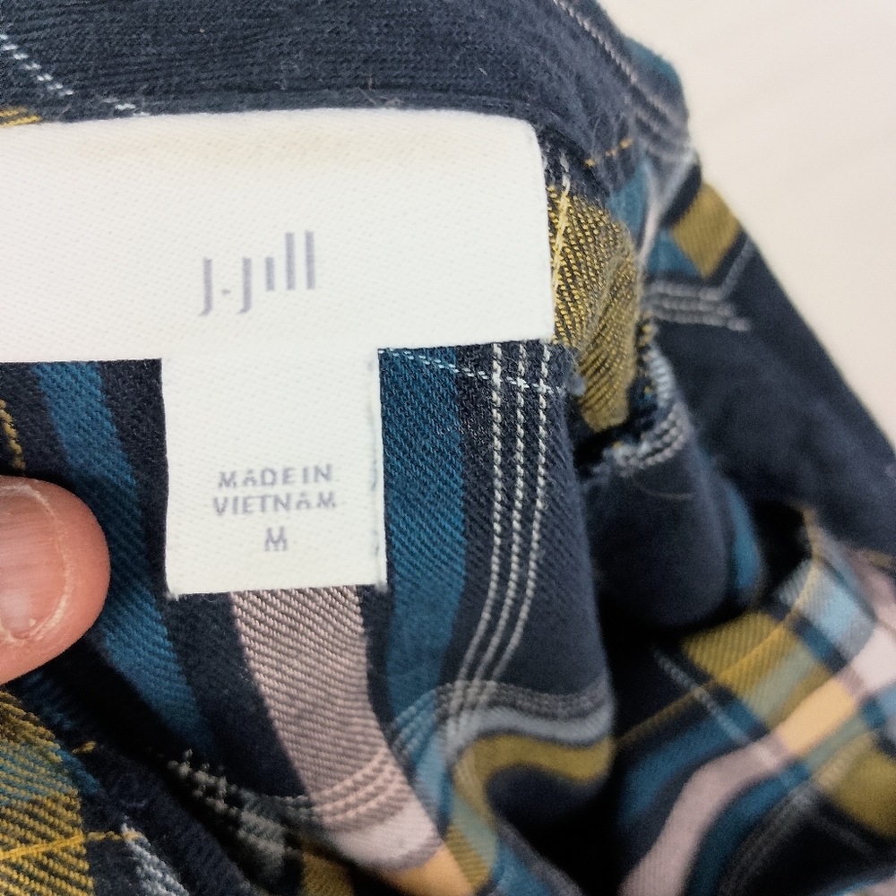 J JILL Preppy Clueless Country Academia M Patchwork Plaid Soft Button-Up Shirt - Picture 2 of 6